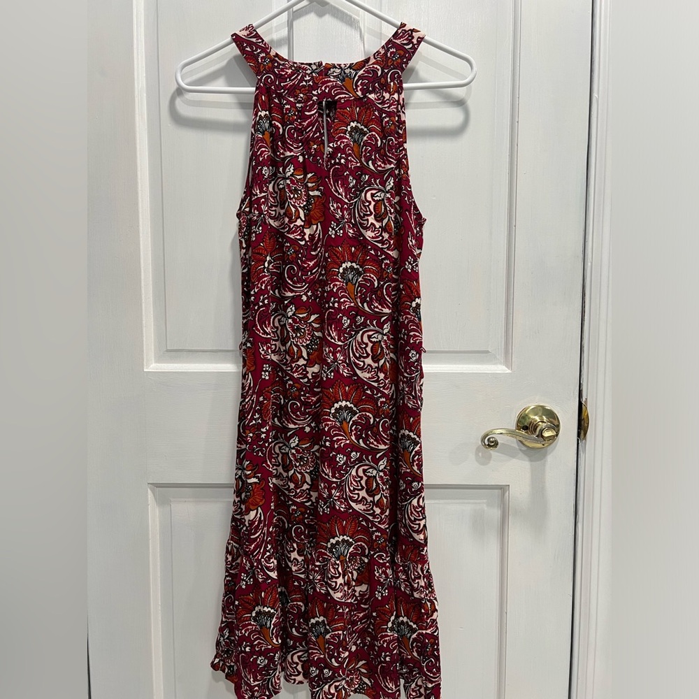 ROZ & ALI Paisley Floral Printed Red Dress Keyhole Waist Tie Belt SZ XS PreLoved